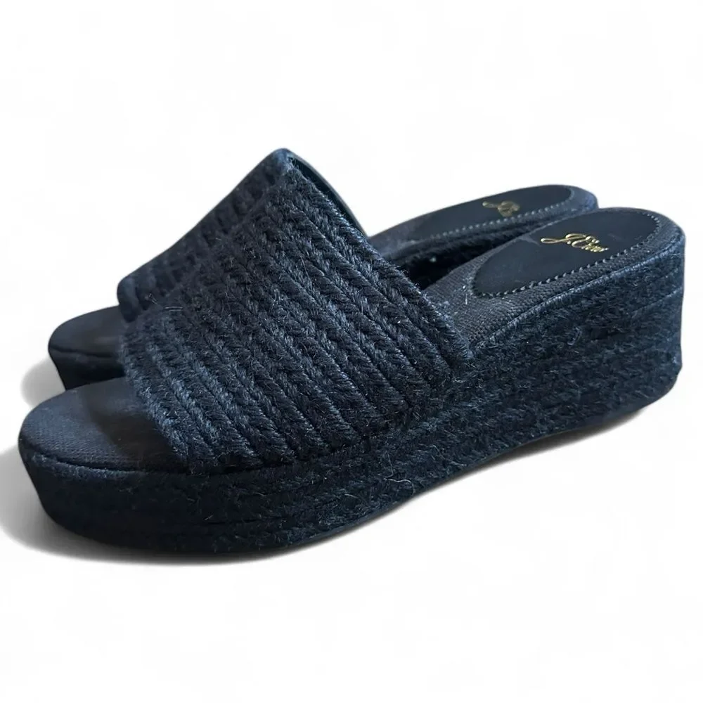 J.Crew Espadrille Platform Slide Sandals Black Size 9 Braided Wedge Minimalist